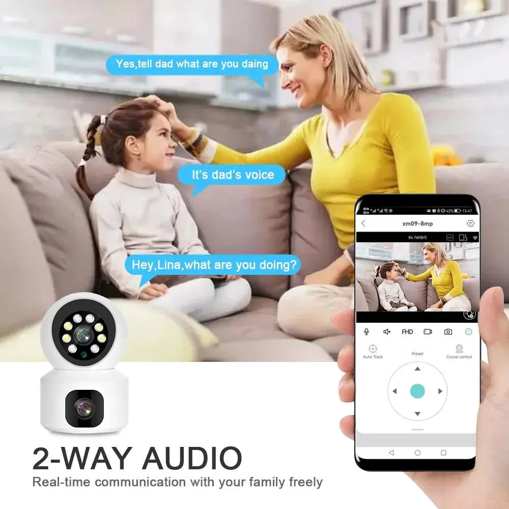 4G SIM Card Security Camera Auto Tracking Smart Life Baby Monitor 4MP Dual Lens Wifi PTZ IP Network Camera V380 Indoor Home CMOS - Image 7