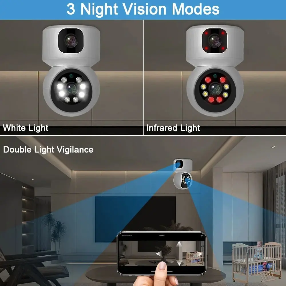 4G SIM Card Security Camera Auto Tracking Smart Life Baby Monitor 4MP Dual Lens Wifi PTZ IP Network Camera V380 Indoor Home CMOS