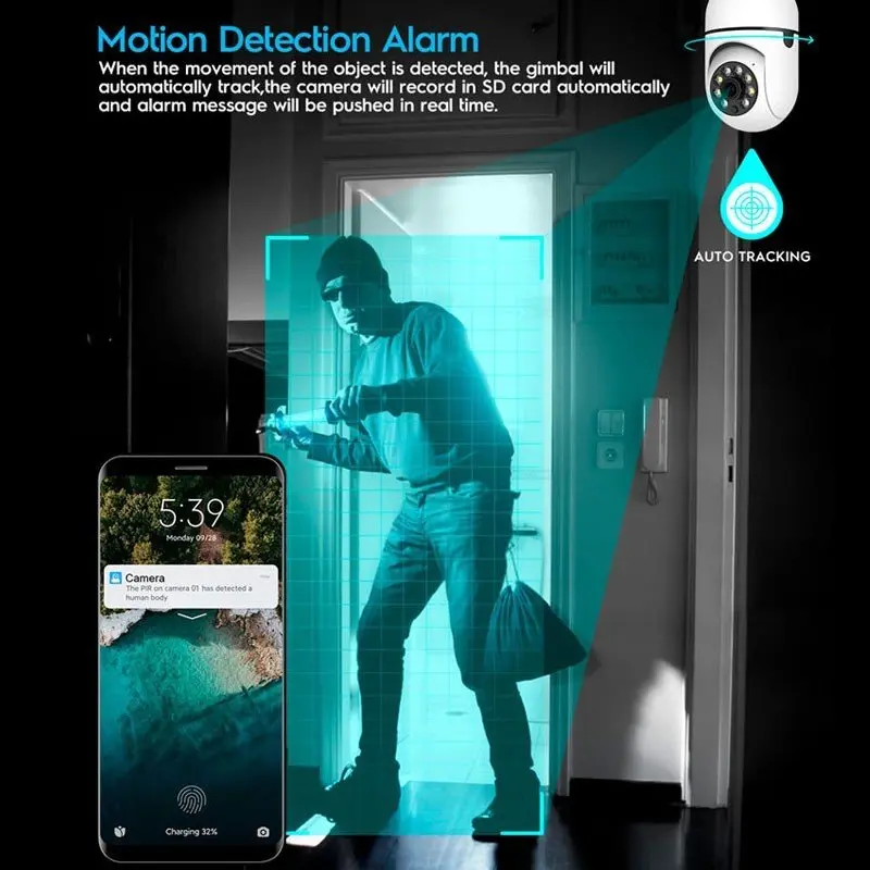 Bulb New 360 Degree HD 720p Wireless CCTV Home Security Camera Wifi Speaker Outdoor Security Camera Featuring CMOS Imaging - Image 2
