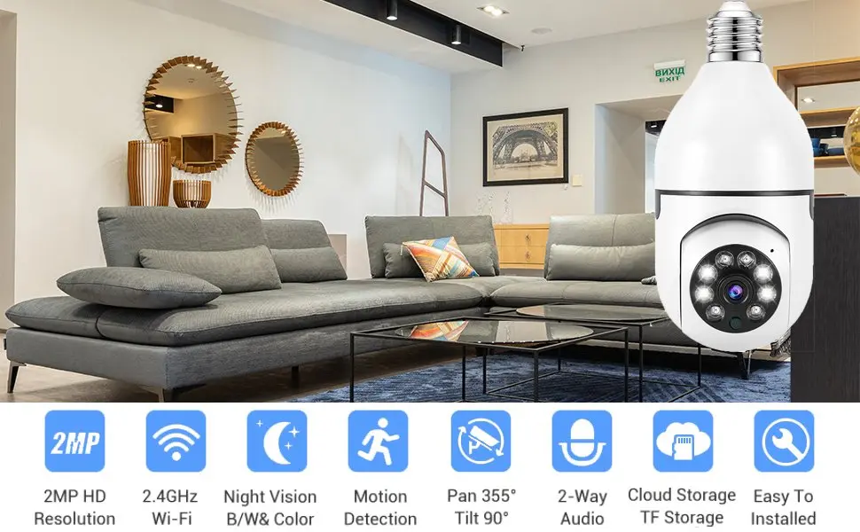 Bulb New 360 Degree HD 720p Wireless CCTV Home Security Camera Wifi Speaker Outdoor Security Camera Featuring CMOS Imaging - Image 6