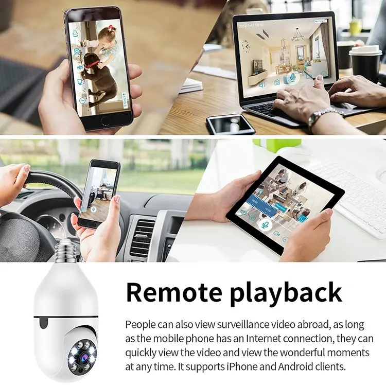 Bulb New 360 Degree HD 720p Wireless CCTV Home Security Camera Wifi Speaker Outdoor Security Camera Featuring CMOS Imaging - Image 3