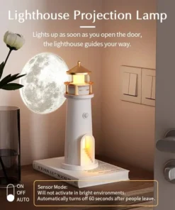 Remote Control Moon Bedroom Decoration Lighthouse Tower 3D Led Rechargeable Night Light Projector